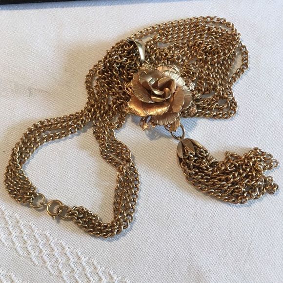 Vintage Triple Chain Necklace With Flower Tassel - Picture 4 of 9